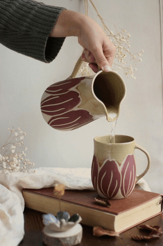 Pichet "tulipe rouge" 1L