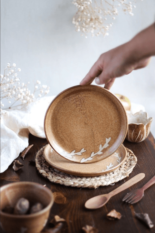 Petite assiette 16cm "brindilles ocre"