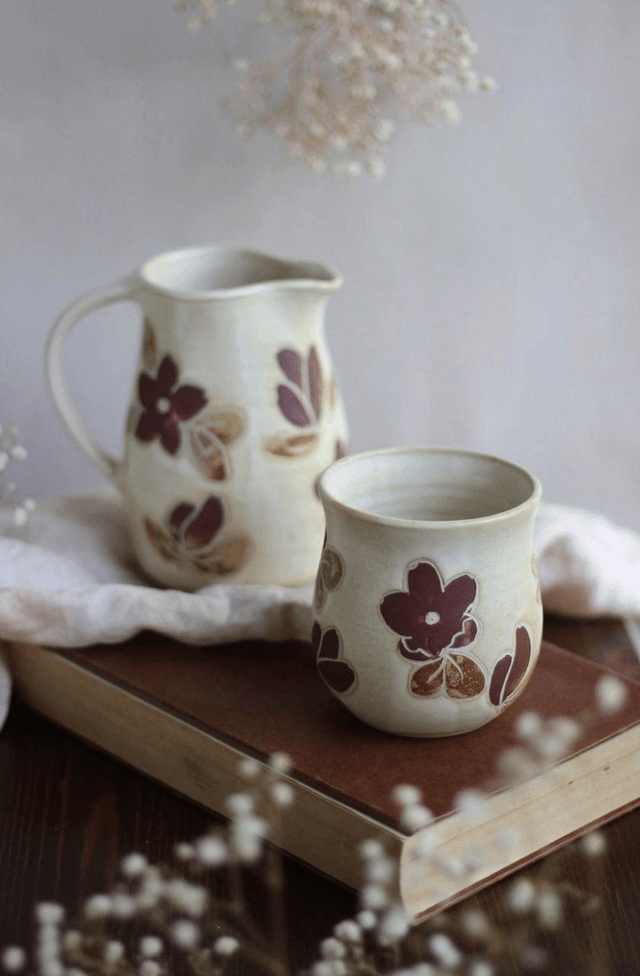 Tasse fleurs et feuilles 30cl sans anse