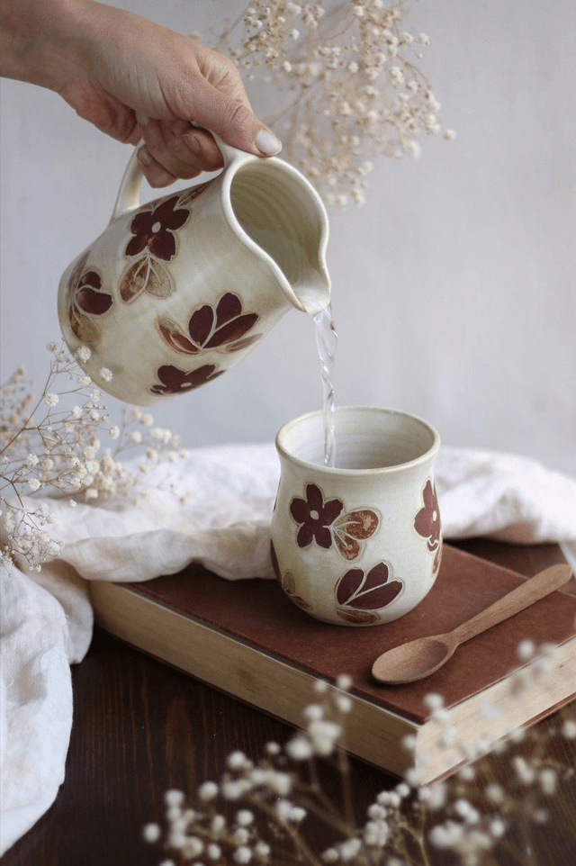 Tasse fleurs et feuilles 30cl sans anse