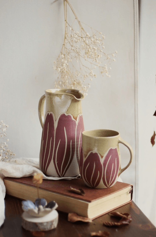 Pichet "tulipe rouge" 1L