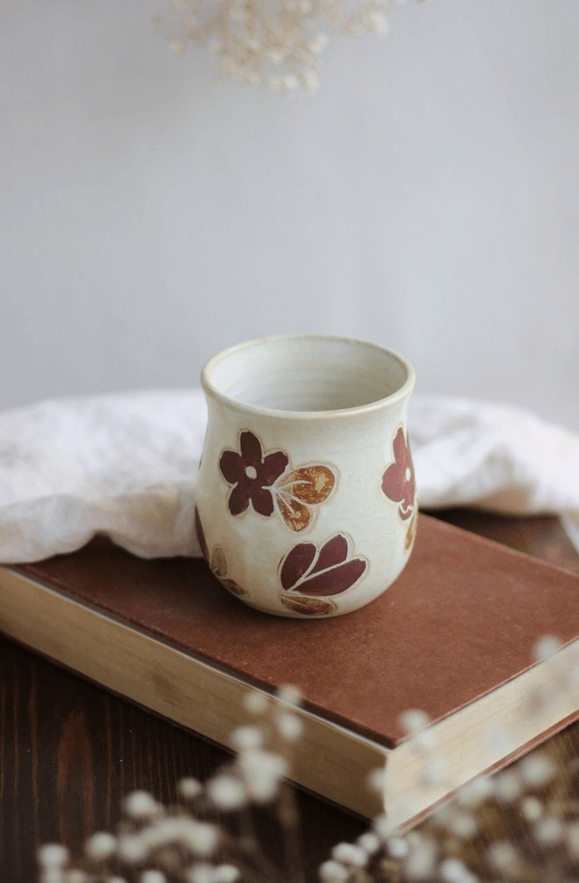 Tasse fleurs et feuilles 30cl sans anse
