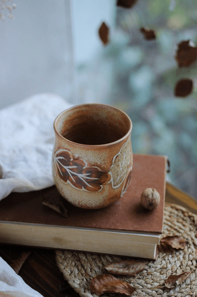 Tasse feuilles de chêne ocre 50cl